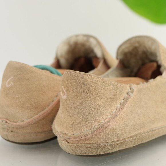 OluKai Womens Nohea Slip On Shoe Size 5 Tan Suede Sherpa Slipper Wool Shearling - Picture 3 of 12
